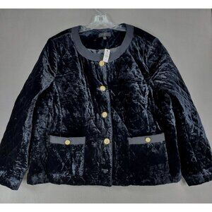 New Talbots Jacket Black Quilted Velvet Blazer 3X Coat‎ Gold Buttons Puffer Suit
